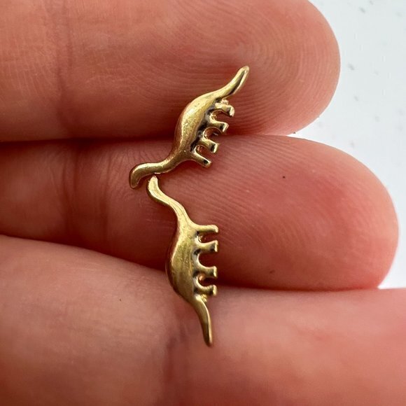 Dinosaur Earrings Gold Tone‎ Stud Small Tiny Dainty Pierced Dino - Picture 3 of 6